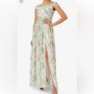 Adrianna Papell size 12 floral Maxie dress off the shoulder green flowy floral